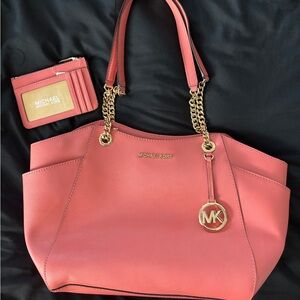 Michael Kors Pink Shoulder Bag with Gold Accents